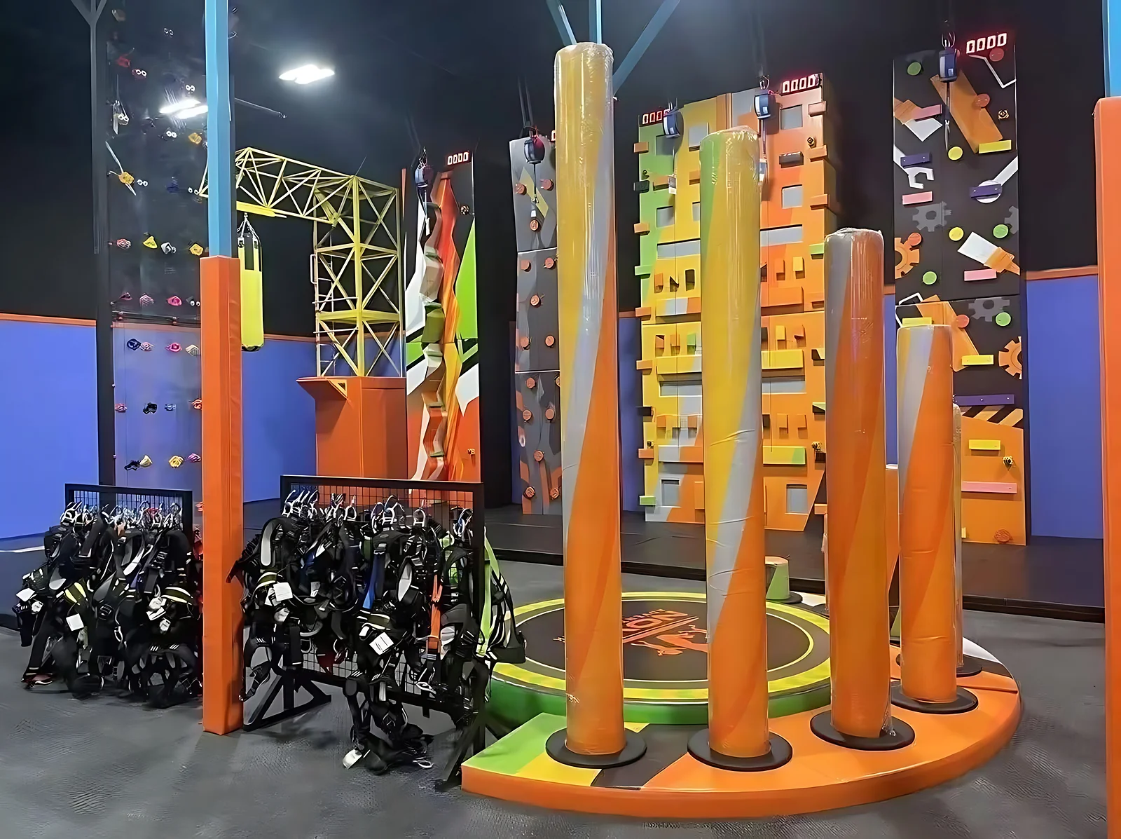 Ninja obstacles and climbing wall at Nova Adventure Park East Hartford