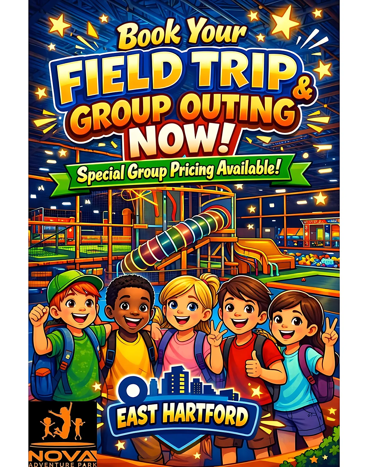 Book your field trip and group outing now at Nova Adventure Park East Hartford — special group pricing available.